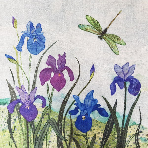 Floral Print Fabric - 'Dragonfly Iris' - Organic Cotton