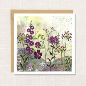 Floral Greetings Card, 'Purple Garden', Blank inside