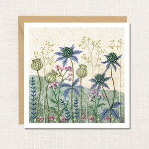 Florale Grußkarte, 'Sea Hollies', innen blanko