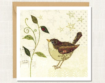 Little Wren Greetings Card, Blank inside