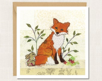 Fox Greetings Card, 'Fox and Rabbit', Blank inside