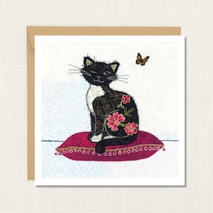 Cat Greetings Card, 'Butterfly Cat', Blank inside