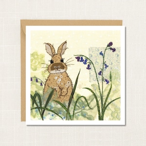Cartão de felicitações do coelho, 'Bluebell Bunny', em branco por dentro