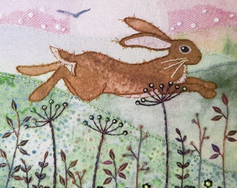 Beginner Embroidery Craft Kit - 'Meadow Hare' - DIY Modern Hand Embroidery- Printed Fabric