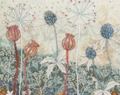 Floral Fabric Printed Cushion Panel, Blue Garden, Organic Cotton