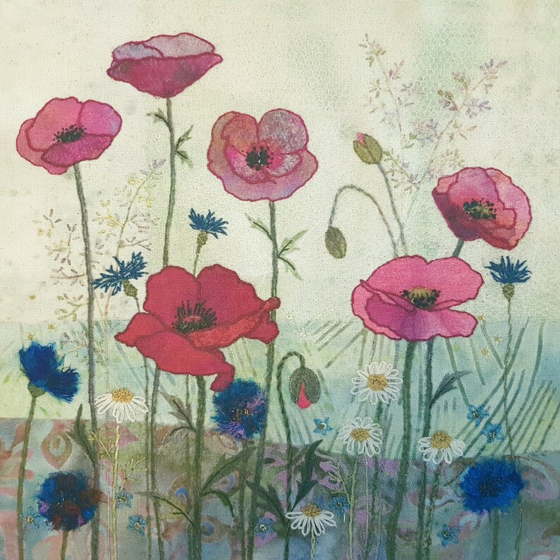 Poppy Floral Print Fabric Organic Cotton Fabric Panel Etsy