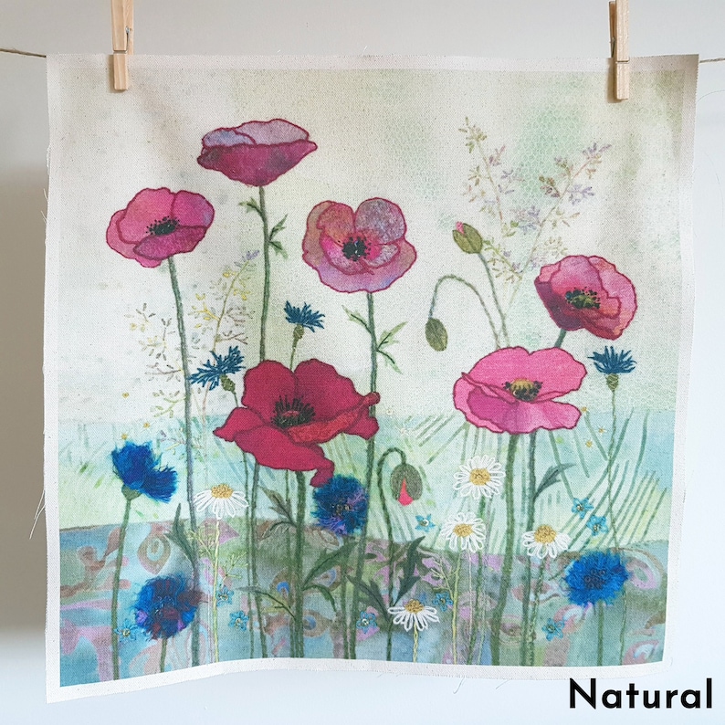 Poppy Floral Print Fabric Organic Cotton Fabric Panel Etsy