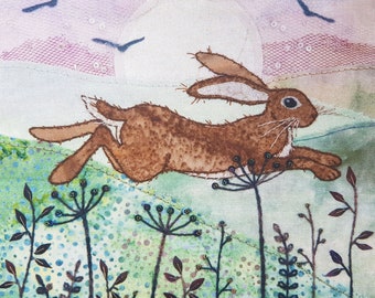 Hare Print Fabric Panel 45x45cm - Organic Cotton Panama
