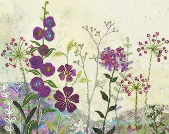 Tessuto con stampa floreale 45 x 45 cm - 'Giardino Viola' - Panama in cotone biologico