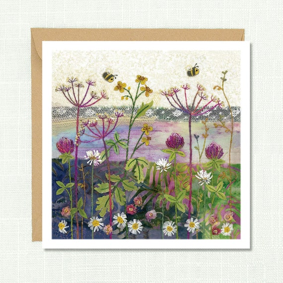 コリアグランドセール Wildflowers Greeting Card, 'clover Meadow', Blank Inside - Etsy 絵画