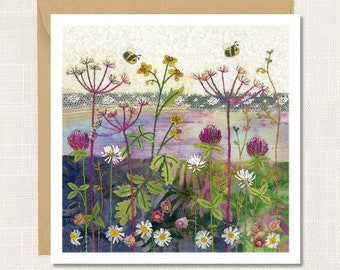 Carte de vœux de fleurs sauvages, « Clover Meadow », vierge à l’intérieur