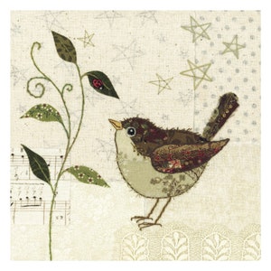 Panneau de tissu à imprimé troglodyte - Coussin - Tissu à imprimé oiseaux - Panama en coton bio