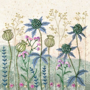 Floral Embroidery Kit - &#39;Sea Hollies&#39; - DIY Craft - Modern Hand Embroidery - Craft kit