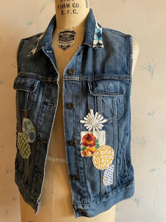 Patchwork Jean Vest Upcycled - Small - image 4