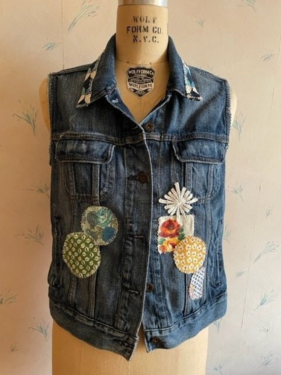 Patchwork Jean Vest Upcycled - Small