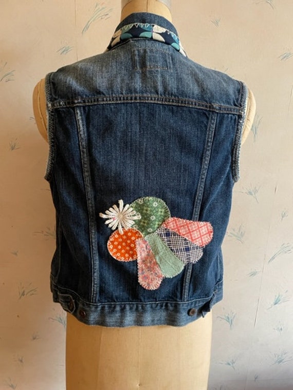 Patchwork Jean Vest Upcycled - Small - image 8