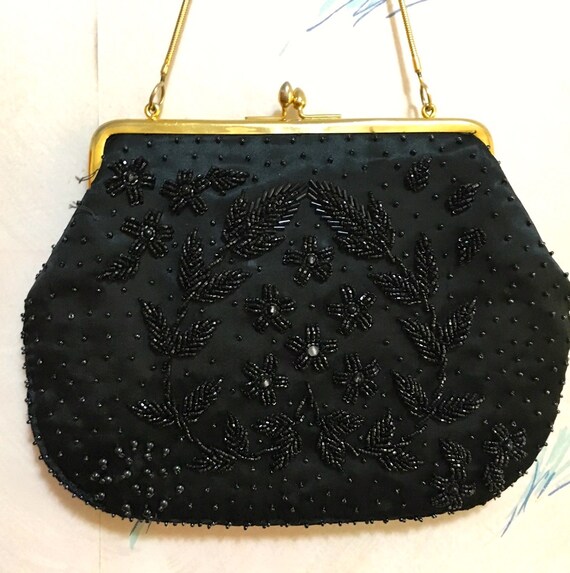 1950s Beaded Black Purse