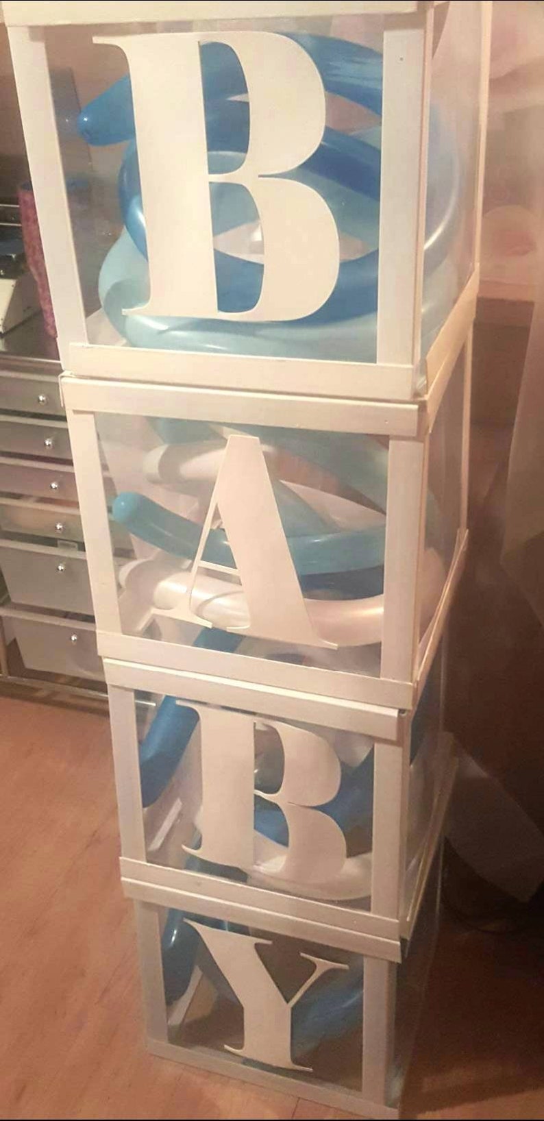 Baby Showers 14x14x14 Collapsible Birthday Parties Letter Boxes Reusable Custom Decoration 4 Jumbo Clear Baby Blocks Custom colors