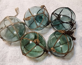 Group of 5 Japanese 2.75" Glass Fishing Floats, Glass Float, Antique Floats, Beach House Decor