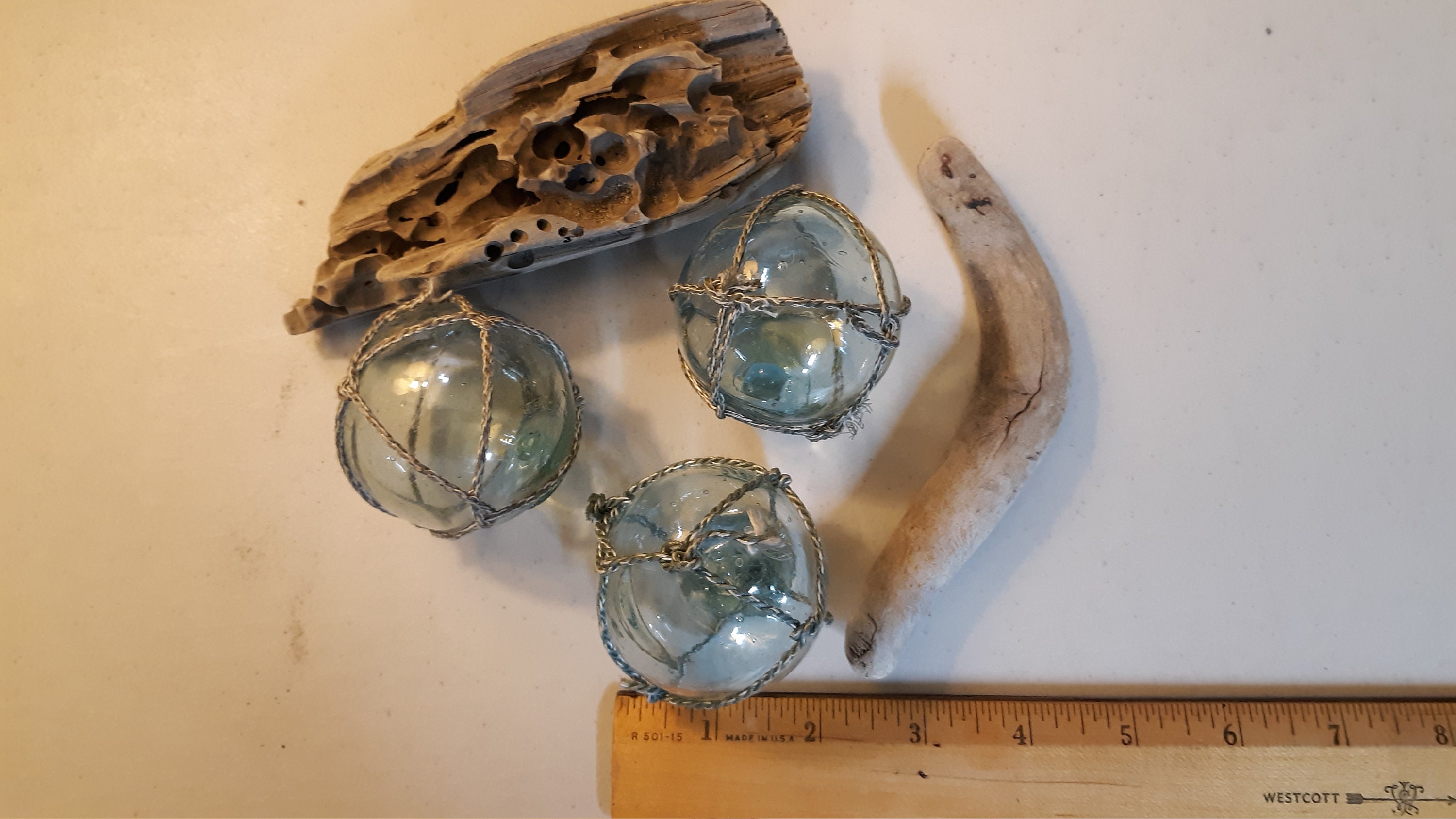 Group of 3 Tiny Authentic Japanese Glass Fishing Floats, 2.25