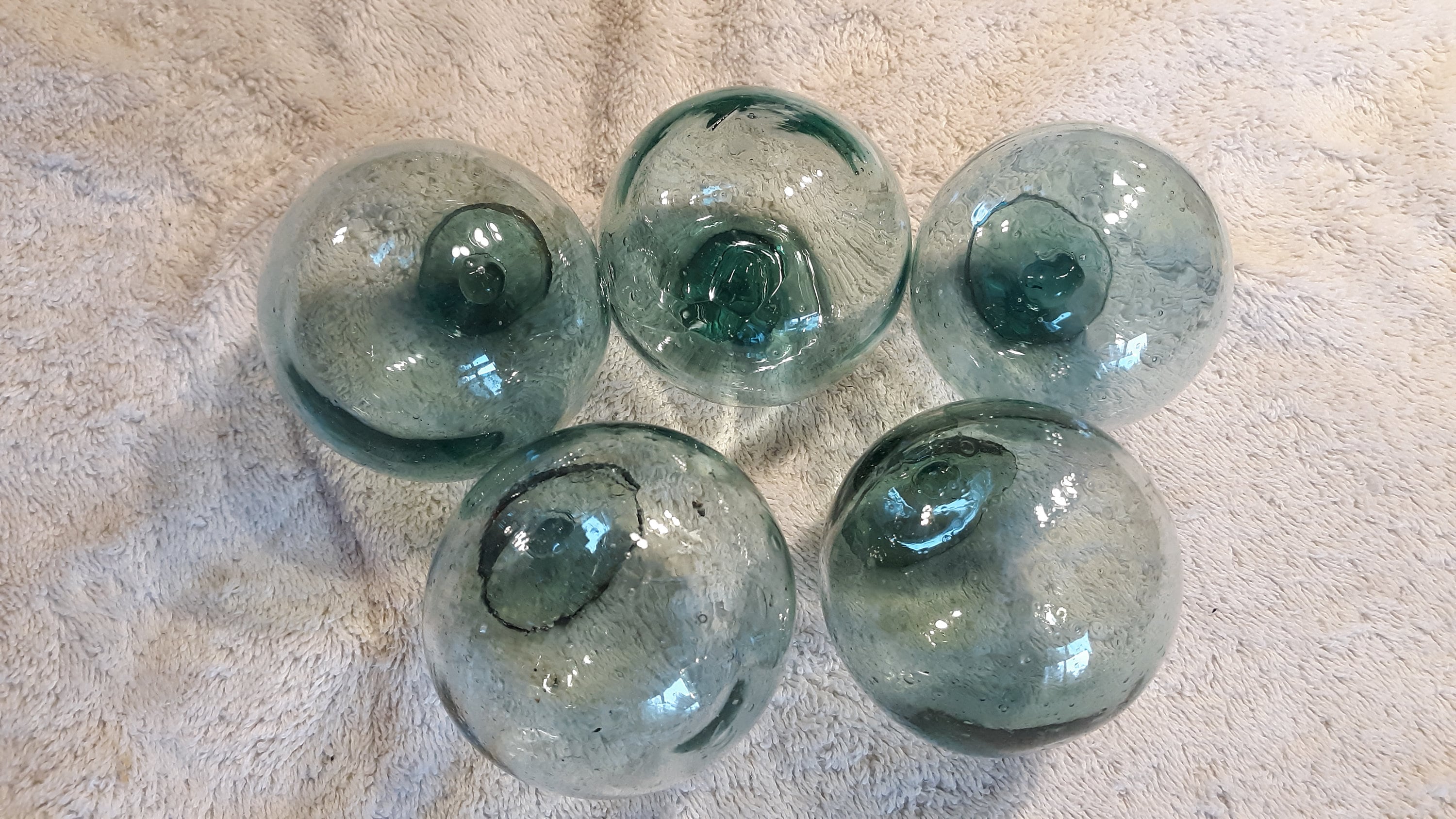 Group of 5 Japanese 2.75 Glass Fishing Floats, Glass Float, Antique Floats,  Beach House Decor 