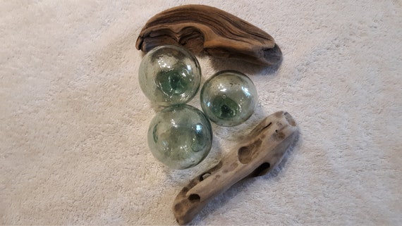 Group of 3 Tiny Authentic Japanese Glass Fishing Floats, 2.25