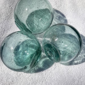 Group of 3 Japanese 3"-3.5" Glass Fishing Floats, Glass Float, Antique Floats, Beach House Decor
