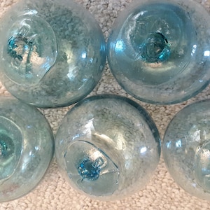 Five 2.75&quot;WP#171  Blue Green Glass Fishing Float, Collectable, Nautical Decor, Beach Decor, Beach Cottage Decor, Sea Glass, Home and Garden