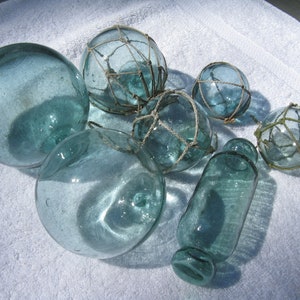 Starter Group of 7 Japanese Glass Fishing Floats, 2.5"-5" Glass Floats, Starter Kit, Beach House Decor
