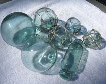 Starter Group of 7 Japanese Glass Fishing Floats, 2.5&quot;-5&quot; Glass Floats, Starter Kit, Beach House Decor