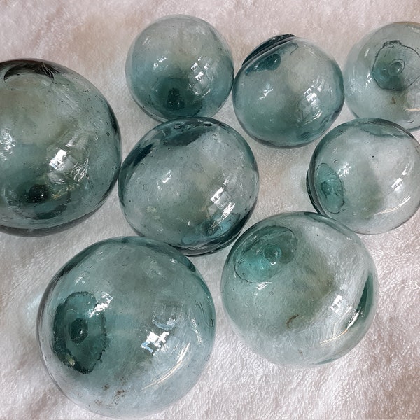 Group of 8  Japanese Glass Fishing Floats, 2.5"-3.5" Glass Float,  Antique Float