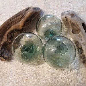 Group of 3 Tiny Authentic Japanese Glass Fishing Floats,  2.25" Glass Float, Rolling Pin Float