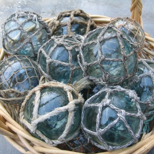 8 Netted Japanese Glass Fishing Floats, 2.5&quot;-3.5&quot; Glass Float,  Antique Float, Collectable Glass, Glass Decor