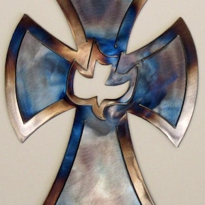 Metal Christian Cross with Dove
