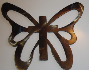 Metal Christian Cross with Butterfly