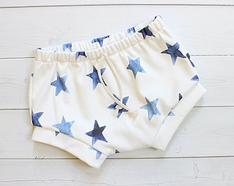 Last pair 6 months//Organic Baby Shorts in Watercolor Stars, Baby Girl Shorties, Baby Boy Shorties, Baby Shower Gift, Toddler Shorties,