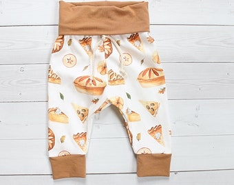 Organic Baby Pants in Pies and Leaves print, Organic Baby Joggers, Holiday Baby Pants, Thanksgiving Pants, Baby Fall Pants, Gender Neutral