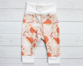 Último de 3 a 6 meses // Pantalones orgánicos para bebé con forma de bola de nieve de Papá Noel, pantalones deportivos orgánicos para bebé, pantalones navideños para bebé
