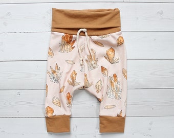 Organic Baby Pants in Crystals print, Organic Baby Joggers, Cyrstal Baby Pants, Trendy Pink Baby Pants, Baby Fall Pants, Baby Girl Pants,