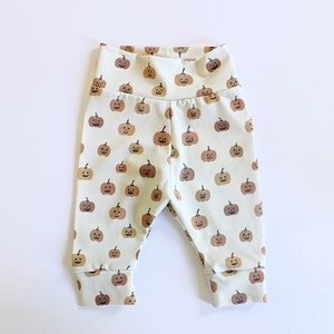 Size 0-3 months// last pair//Organic Baby Pants in Happy Jack-o-lanters, Halloween Baby Joggers, Baby Girl/Boy Pants, Gender Neutral