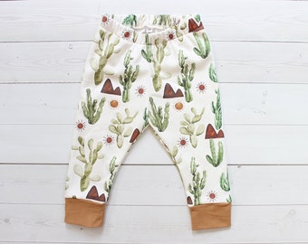 Organic Baby Pants in Sunrise Cactus, Organic Cactus Leggings, Baby Sun Pants, Toddler Girl Leggings, Baby Boy Pants, Gender Neutral
