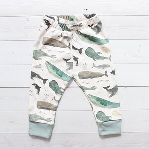Organic Baby Pants in Whale Song, Organic Whale Leggings, Narwhal Pants, Baby Shower Gift, Baby Boy Pants, Gender Neutral, New Baby Gift