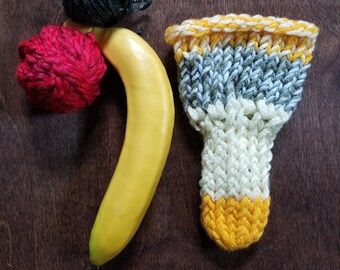 Hand knitted penis sweater, cock sock, underwear, striped, yellow, green, blue, LOAF