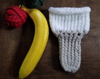 Hand knitted penis sweater, cock sock, underwear, striped, white, tan, LOAF