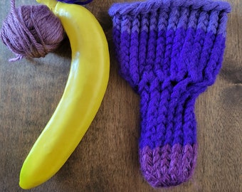 Hand knitted penis sweater, cock sock, underwear, striped, purple, LOAF