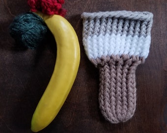 Hand knitted penis sweater, cock sock, underwear, striped, tan, white, brown, LOAF