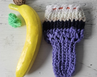 Hand knitted penis sweater, underwear, striped, white, beige, blue, purple, LOAF