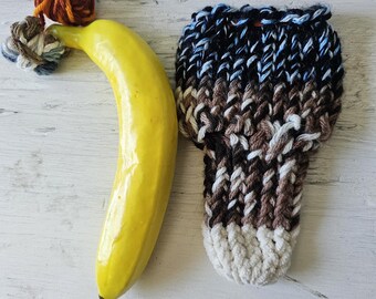 Hand knitted penis sweater, underwear, striped, black, white, blue, brown, tan, LOAF