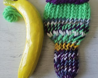 Hand knitted penis sweater, underwear, striped, purple, green, blue, tan, white, yellow, LOAF