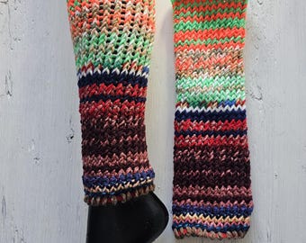 Hand knitted leg warmers, ice skating, striped, green, neon, orange, white, rainbow, red, yellow, blue, purple, pink, brown, LOAF